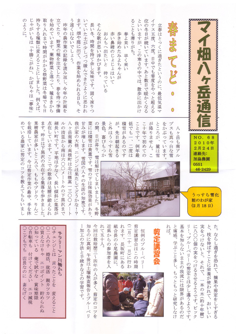 加島先生の「マイ八ヶ岳通信」 2010-04-01 20:23 