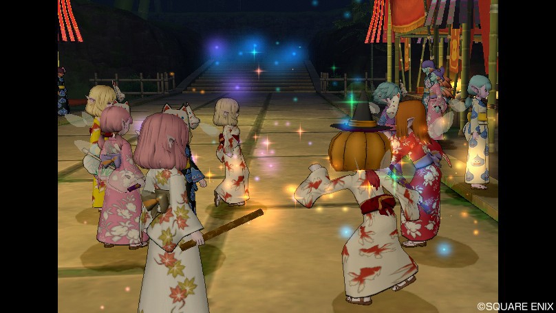 夜店でダンス 花火は人に向けないで！