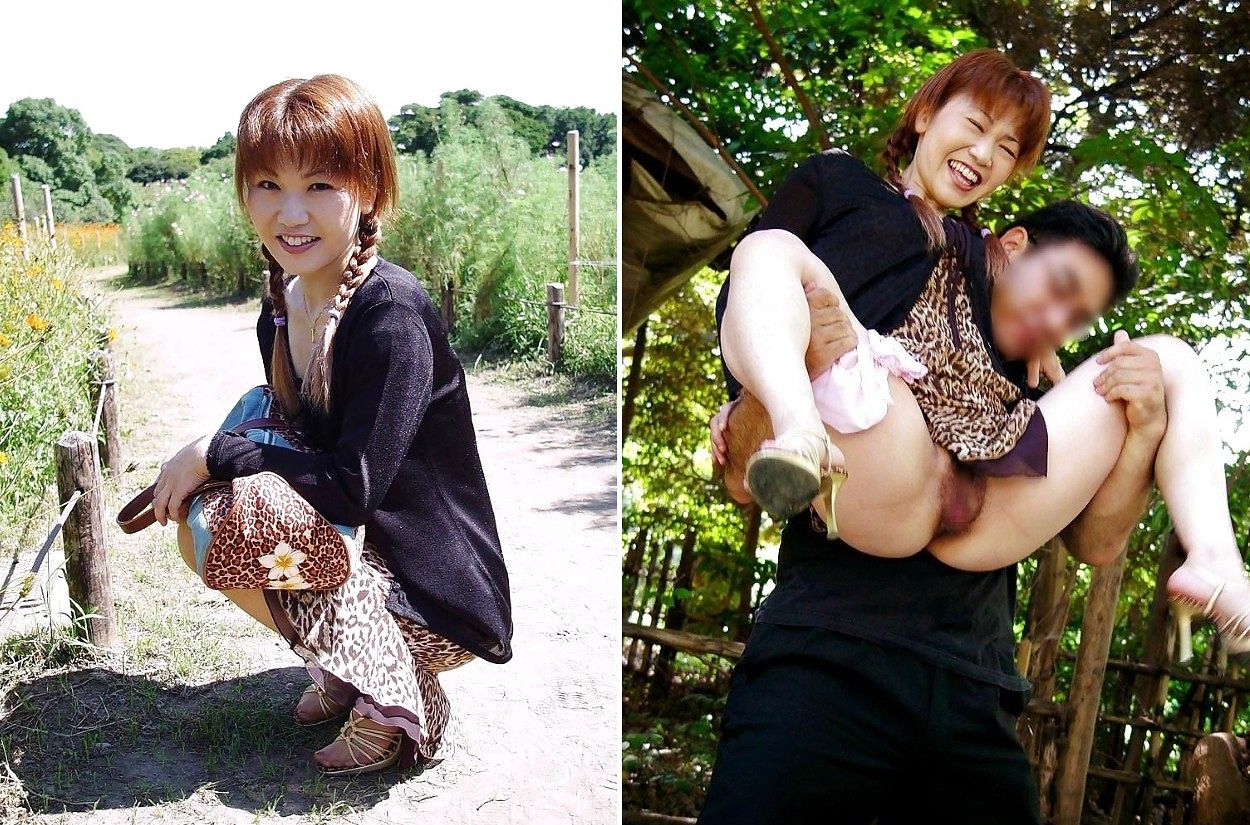 ノーパンで抱っこされ、急所を晒す「早苗」さん。