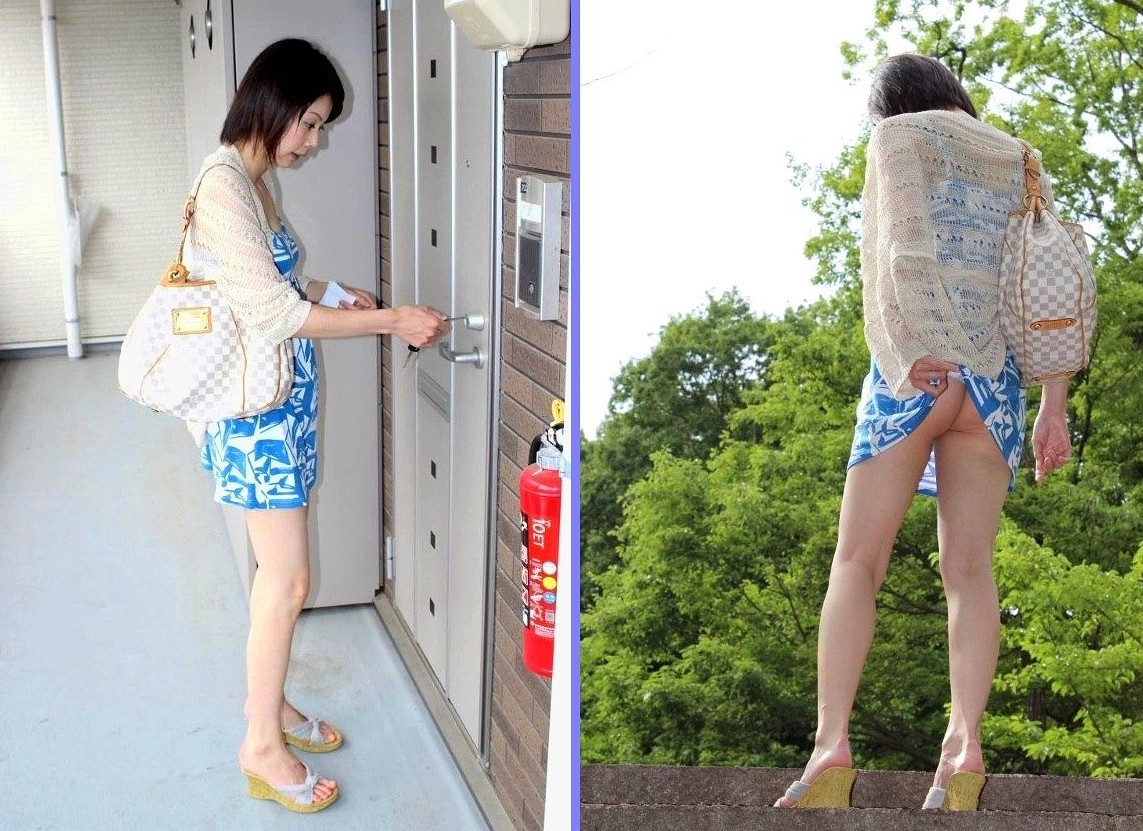 鍵を閉めてノーパンで外出するレイコさん