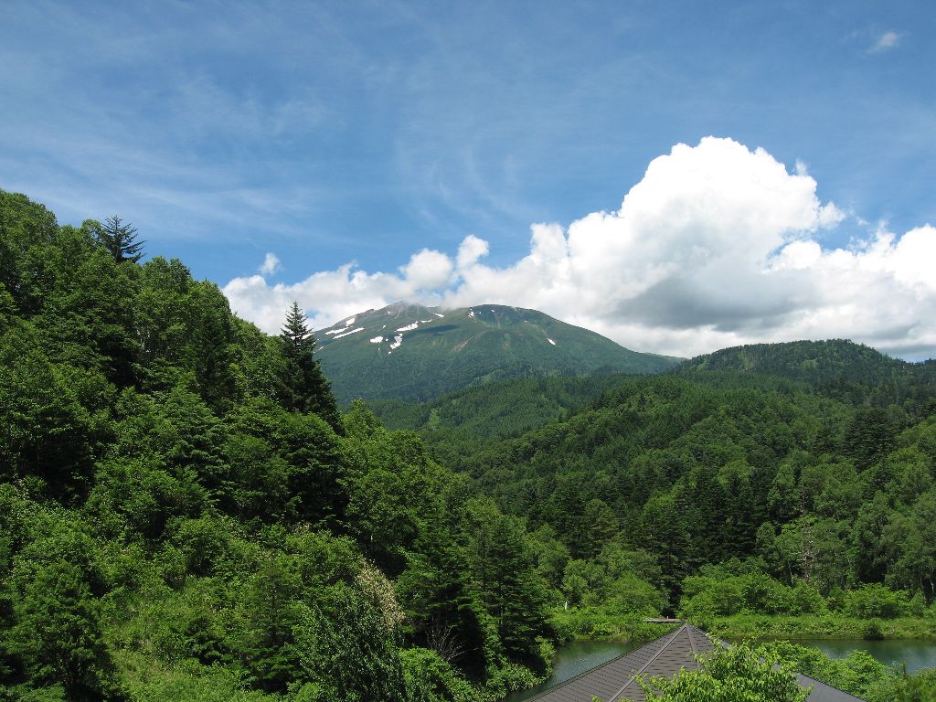 野麦峠より。 抜けるような晴天と入道雲と万年雪という 凄い組み合