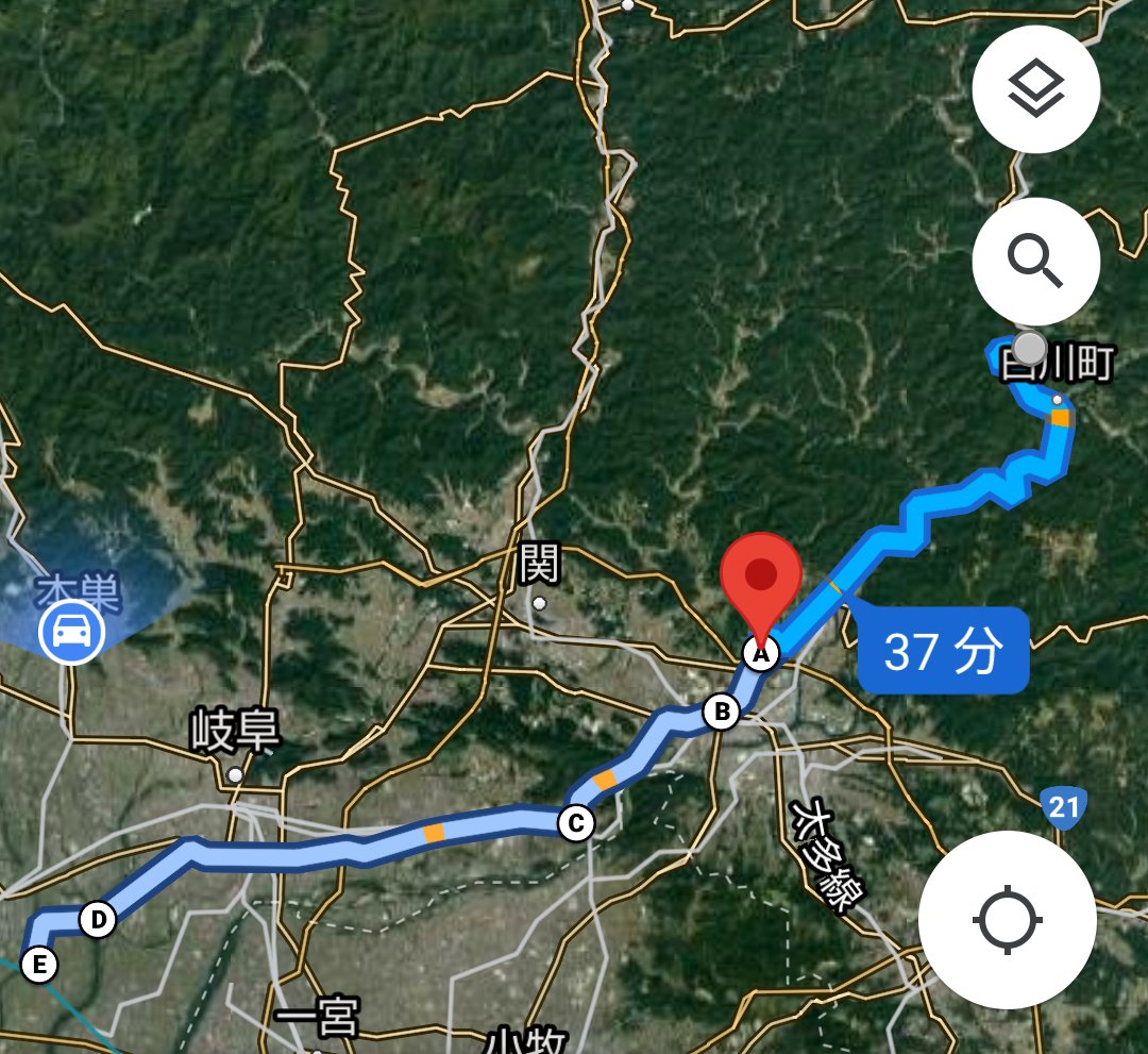 復路２ 太田バイパス→21号  全長77km