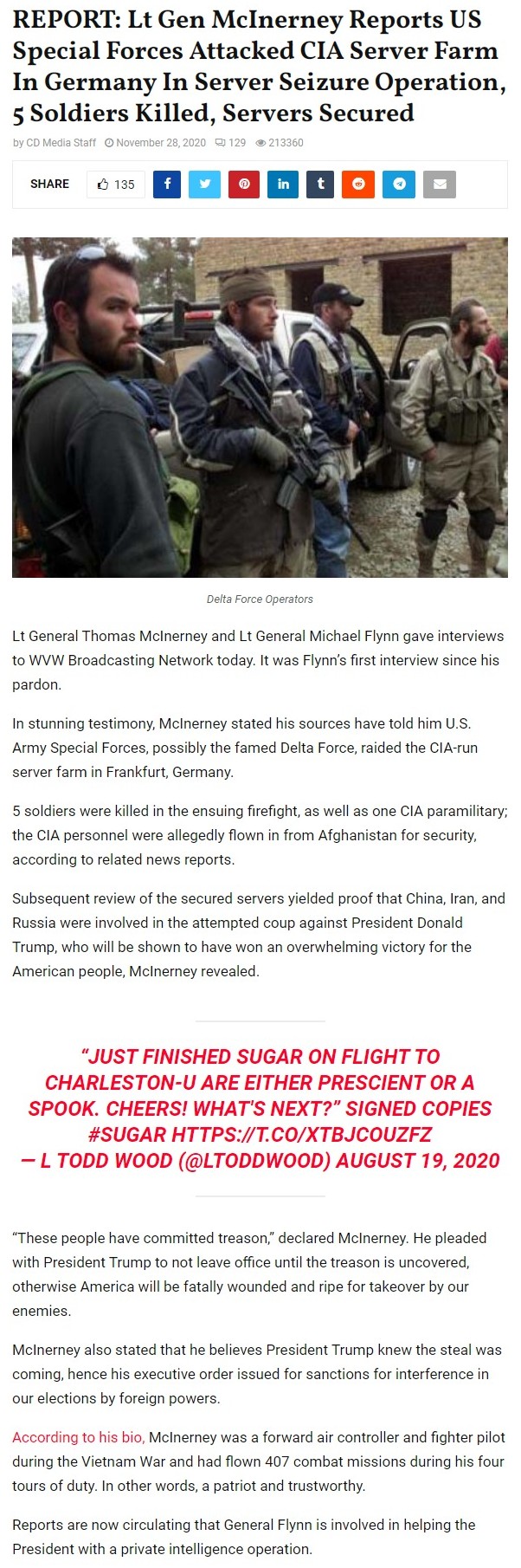 Lt Gen McInerney Reports US Spec