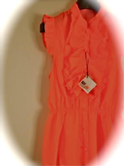 ○？蛍光オレンジ前フリルノースリシャツ ￥6510-(size: