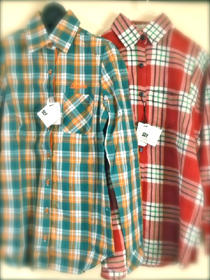 △チェックシャツ緑×白×オレンジ ￥7140-(size:1) 