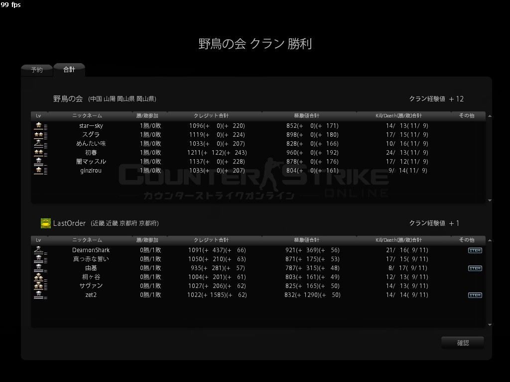 【対戦クラン名】野鳥の会 【勝敗結果】Lose 【マップ】de_