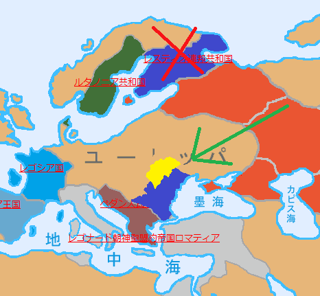 北欧地域の領土を破棄し、 新たに青色の地域をカテゴリーAとして申
