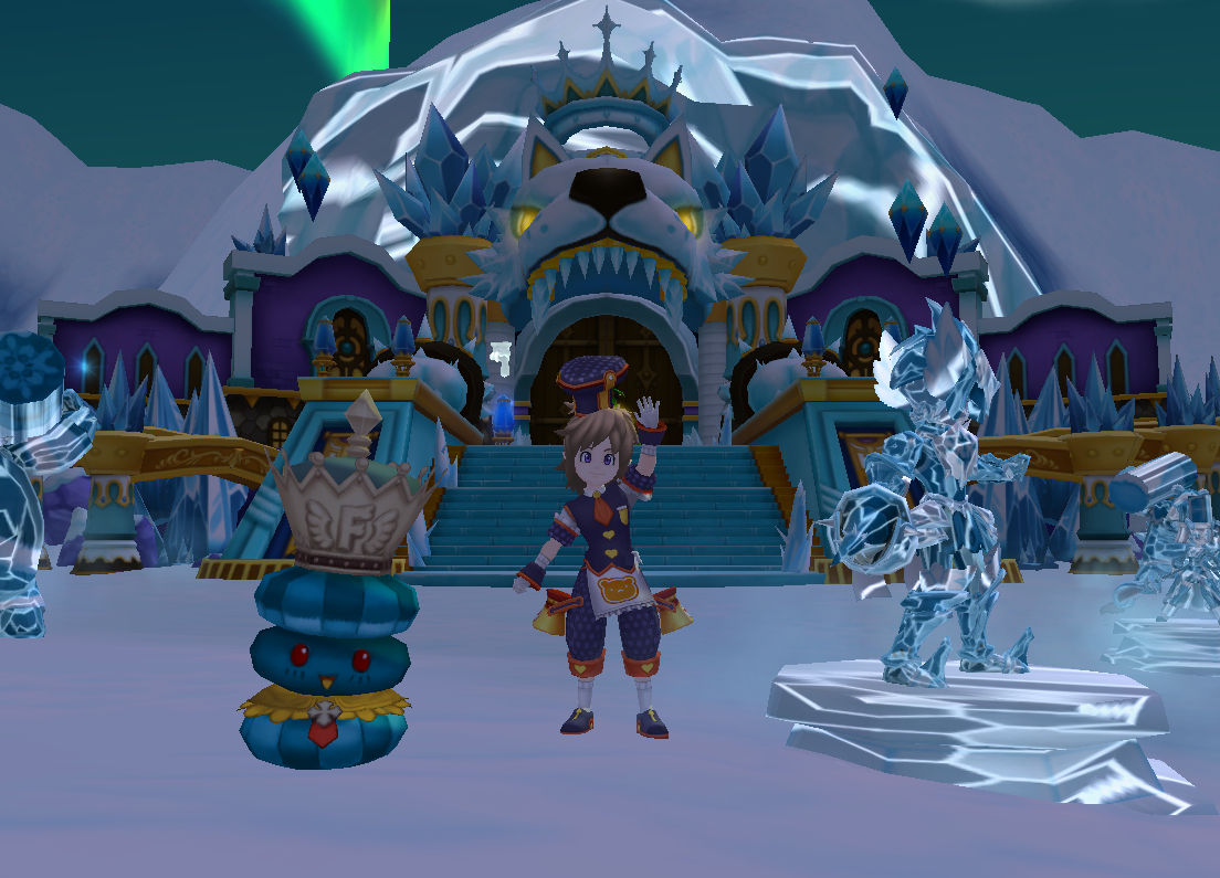 イフ宮殿前にて記念撮影　きれいな氷像が数体ならんでて観光にはもっ