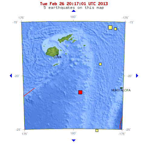 ＵＳＧＳ、4時57分55秒　Ｍ５．２　フィジー島地域 南緯21.