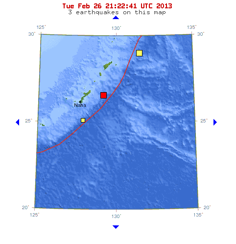 ＵＳＧＳ、5時44分58秒　Ｍ５．０　沖縄本島近海 北緯26.6