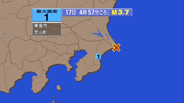 2時59分ごろ、Ｍ３．５　宮城県沖 北緯38.0度　東経141.