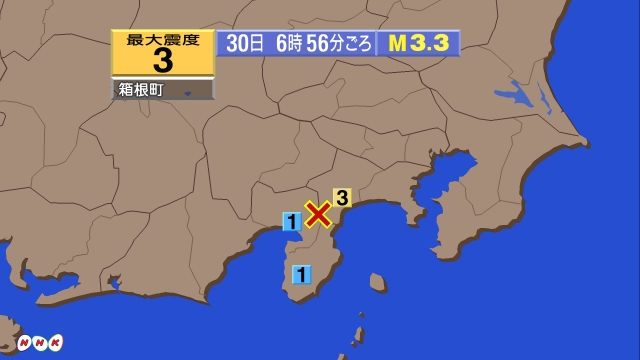 6時4分ごろ、Ｍ２．６　神奈川県西部 北緯35.2度　東経139