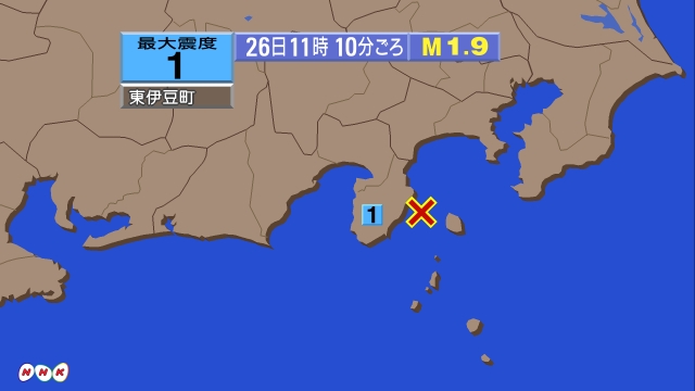 11時10分ごろ、Ｍ１．９　伊豆大島近海 北緯34.8度　東経1