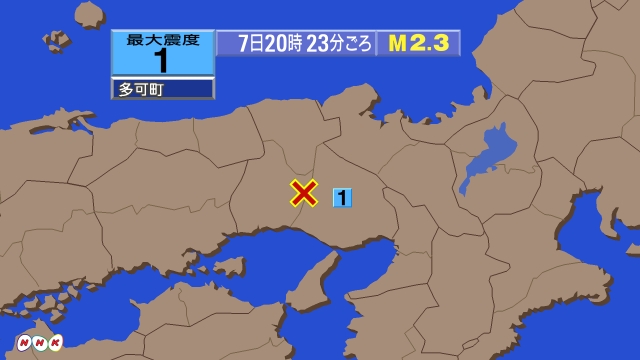 20時23分ごろ、Ｍ２．３　兵庫県南西部 北緯35.0度　東経1