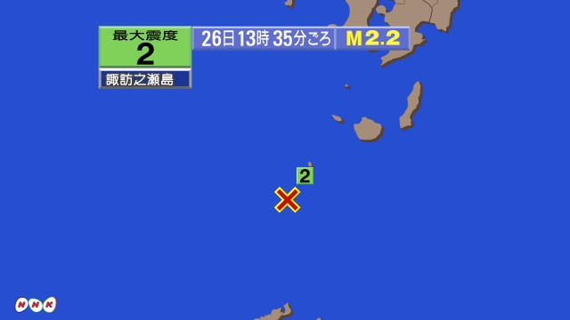 11時45分ごろ、Ｍ２．７　トカラ列島近海 北緯29.6度　東経