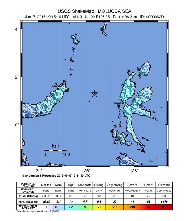 ＵＳＧＳ、4時15分16秒　Ｍ６．３　インドネシア・モルッカ海 