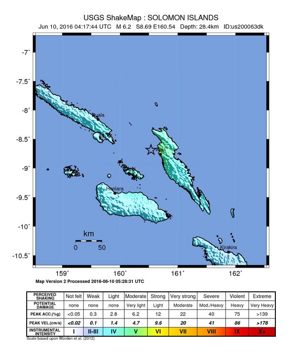 ＵＳＧＳ、13時17分44秒　Ｍ６．２　ソロモン諸島地域 南緯8