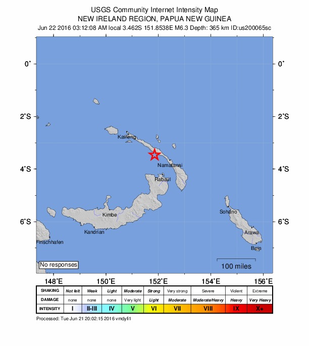 ＵＳＧＳ、2時12分8秒　Ｍ６．３　パプアニューギニア・ニューア