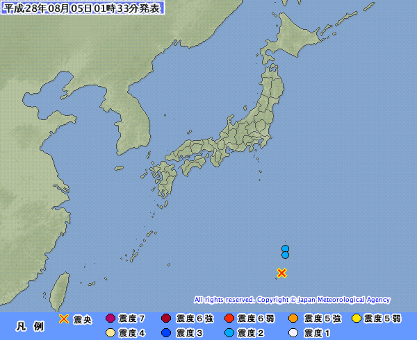 1時25分ごろ、Ｍ６．３　硫黄島近海 北緯25.2度　東経141