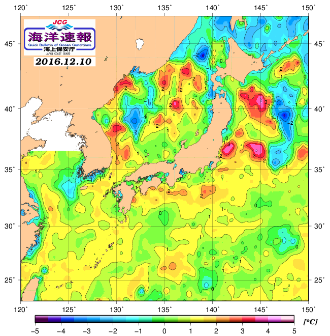 １２月１０日の、海水表面温度（平年比）、 http://www1