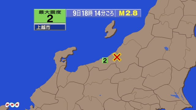 18時14分ごろ、Ｍ２．８　新潟県中越地方 北緯37.2度　東経