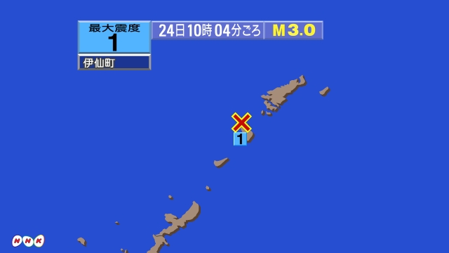 10時4分ごろ、Ｍ３．０　奄美大島近海 北緯27.9度　東経12