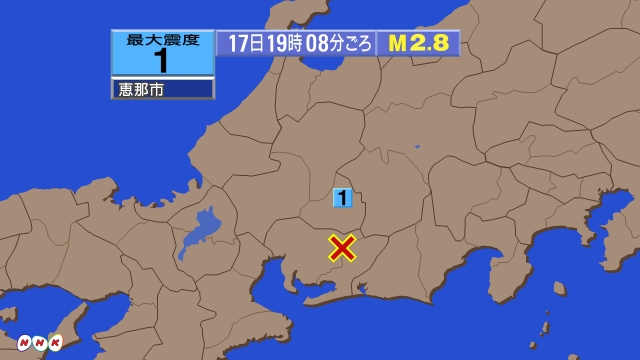 19時8分ごろ、Ｍ２．８　愛知県西部 北緯35.1度　東経137