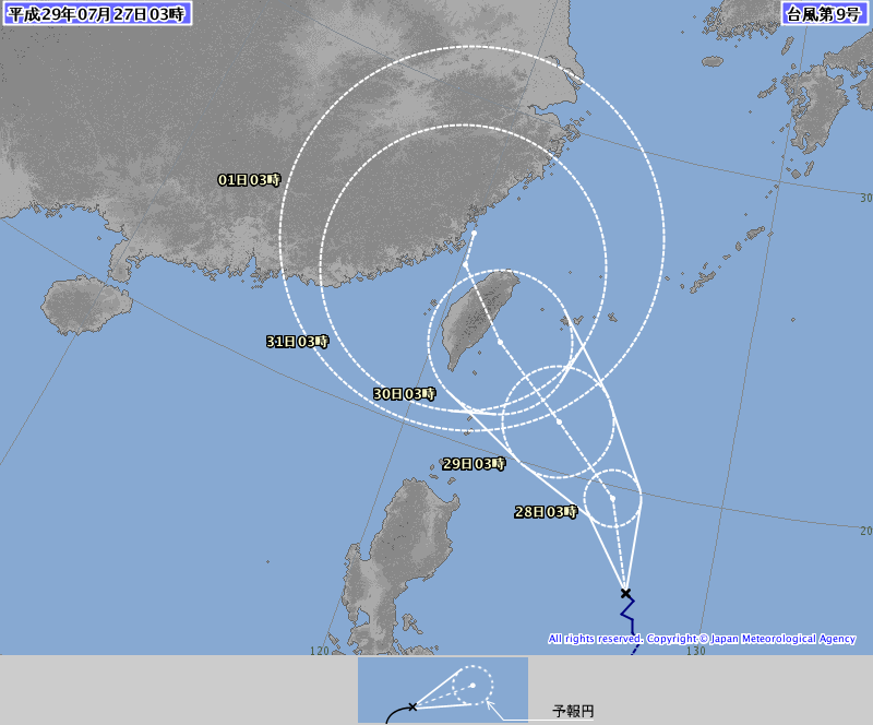 台風９号予想進路図、 http://www.jma.go.jp/