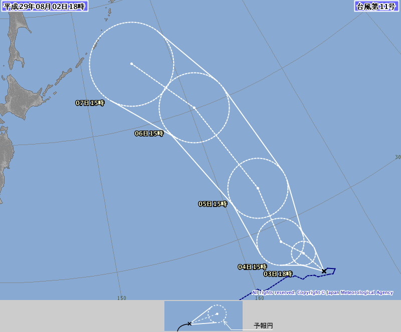 ９時、日本の遥か南東のウェーク島近海で台風１１号が発生、 htt