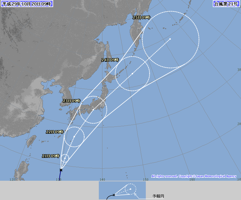 9時現在の台風２１号の予想進路、http://www.jma.g