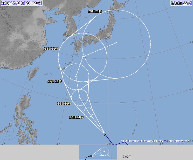 ２１時の台風２２号予想進路、http://www.jma.go.