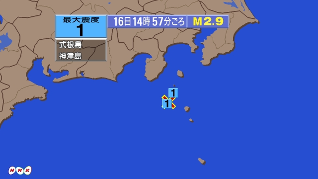 14時57分ごろ、Ｍ２．９　新島・神津島近海 北緯34.2度　東
