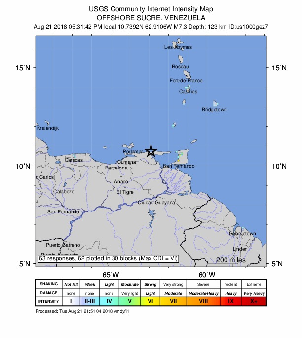 ＵＳＧＳ、6時31分42秒　ベネズエラ 北緯10.739度　西経