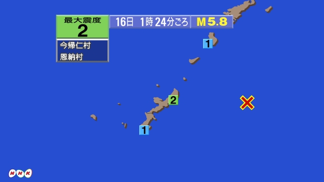 0時38分ごろ、Ｍ５．１　沖縄本島近海 北緯26.7度　東経12