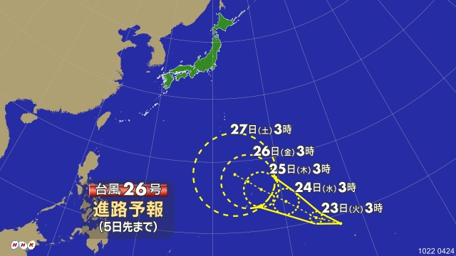 ３時、日本の遥か南東のマーシャル諸島付近で台風２６号が発生、 h
