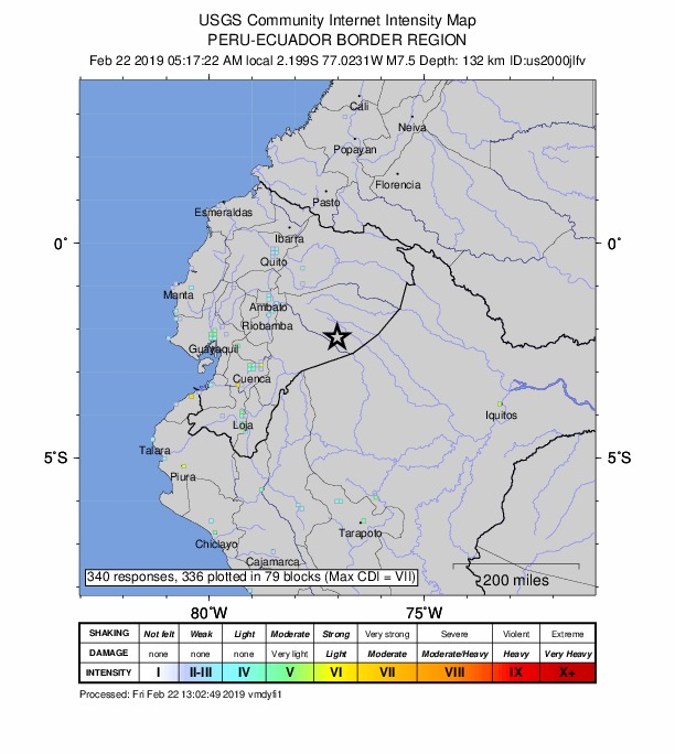 ＵＳＧＳ、19時17分22秒　Ｍ７．７→Ｍ７．５　ペルーエクアド