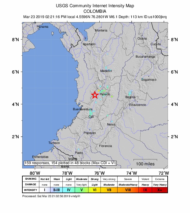 ＵＳＧＳ、4時21分16秒　Ｍ６．１　コロンビア 南緯4.560