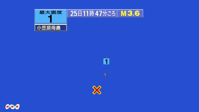 11時47分ごろ、Ｍ３．６　父島近海 北緯26.2度　東経141