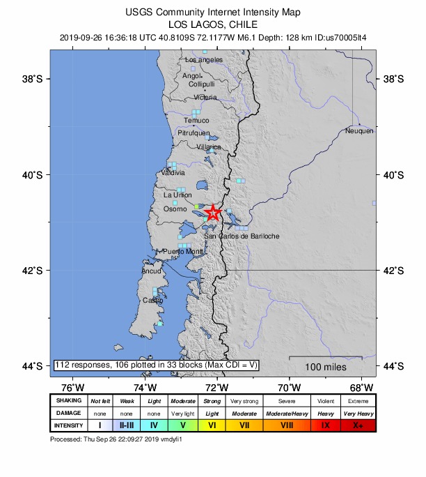 ＵＳＧＳ、1時36分18秒　Ｍ６．１　チリ、 南緯40.811度