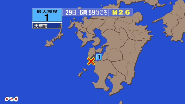 6時56分ごろ、Ｍ２．６　鹿児島県薩摩地方 北緯32.1度　東経