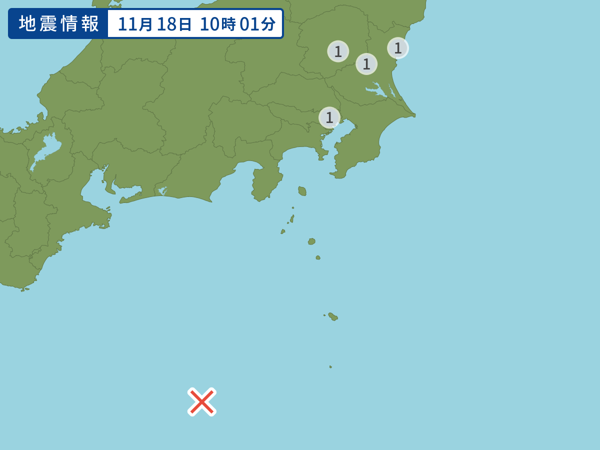 10時1分ごろ、Ｍ５．１　東海道南方沖 北緯32.0度　東経13