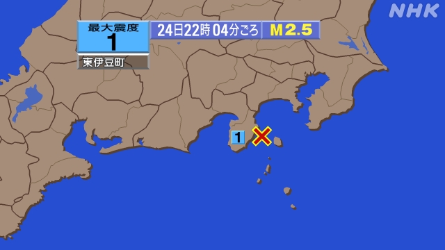 22時4分ごろ、Ｍ２．５　伊豆大島近海 北緯34.8度　東経13