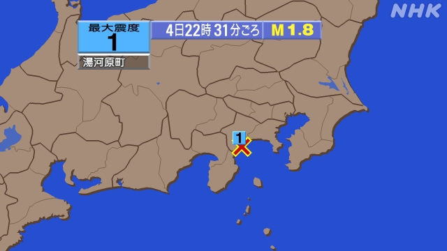 22時28分ごろ、Ｍ１．６　相模湾 北緯35.1度　東経139.