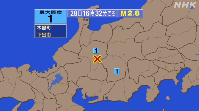 16時32分ごろ、Ｍ２．８　岐阜県飛騨地方 35.9℃　東経13