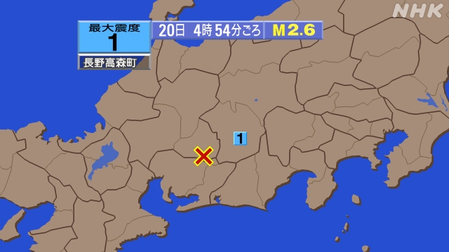 4時54分ごろ、Ｍ２．６　岐阜県美濃東部 北緯35.3度　東経1