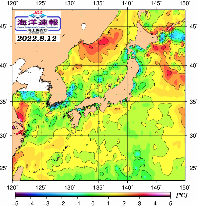 １２日の、海水表面温度（平年比）、 https://www1.k