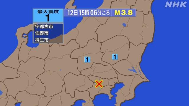 15時6分ごろ、Ｍ３．８　神奈川県西部 北緯35.6度　東経13