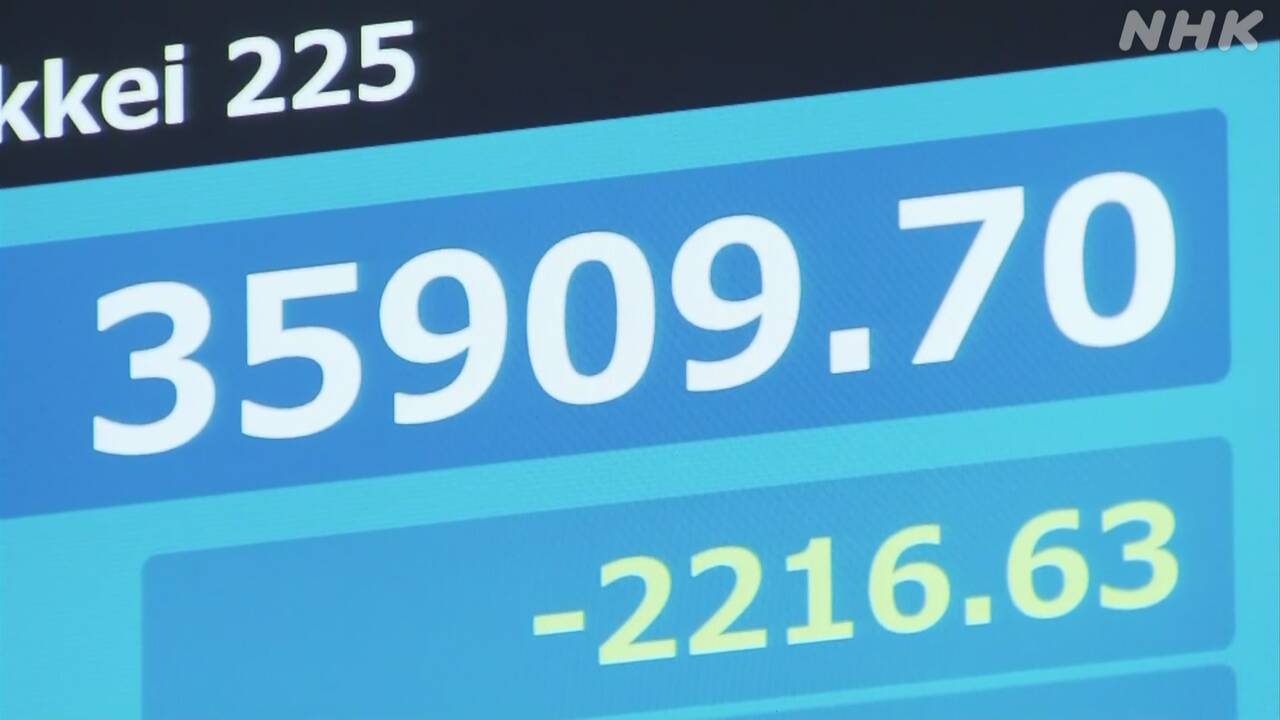 ２日の東京株式市場の日経平均株価、２．２００円以上の下落で、終値