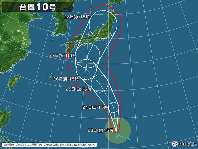 台風１０号情報（予想進路）、 https://www.jma.g