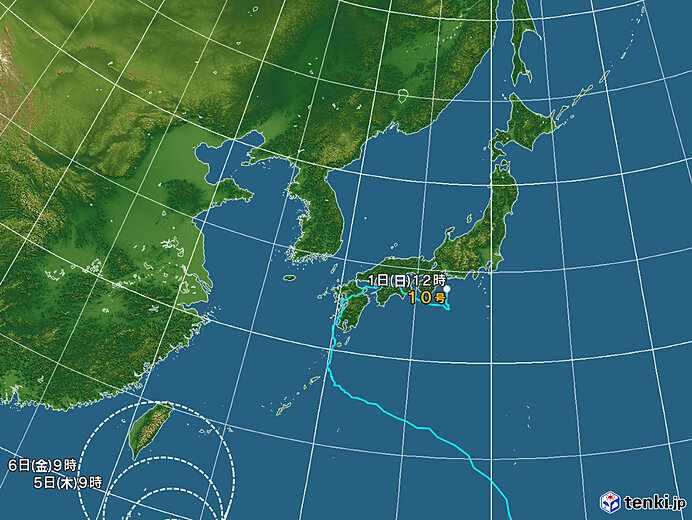 台風１０号、正午（１２時）に三重県沖で熱帯的気圧に変わる。 ht